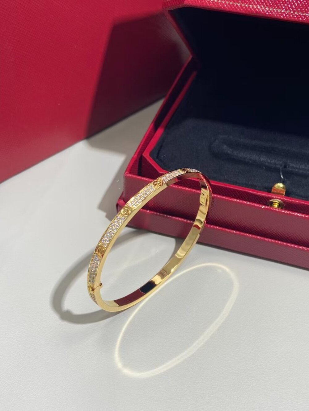 Cartier Love Gold Pave Diamond Screw Bangle Bracelet